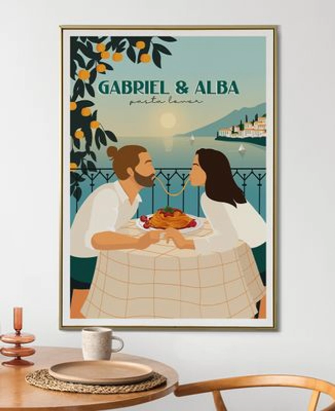 Affiche Couple spaghetti personnalisé