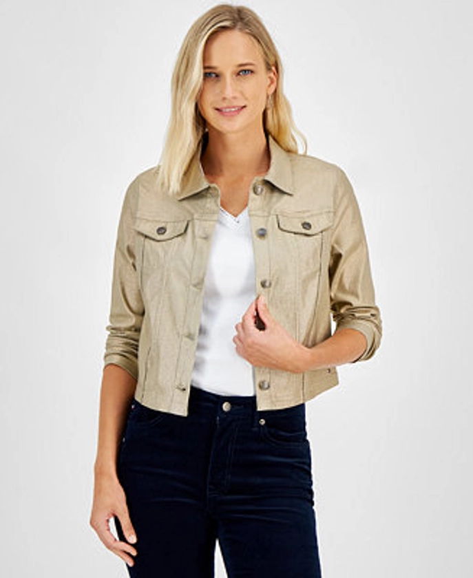 Tommy Hilfiger Women's Foil Cropped Trucker Jacket - Macy's 