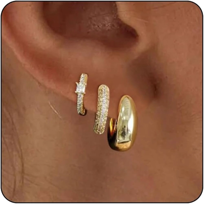 VIROMY Gold Hoop Earrings Set for Women Trendy, 14K Gold Plated Lightweight Small Gold/Silver Hoop Earrings for Women Chunky Open Hoops Earrings for Girls Jewelry Gifts for women Girls