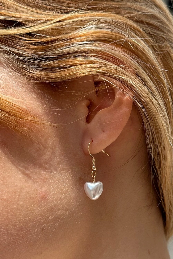 Faux Pearl Heart Earrings