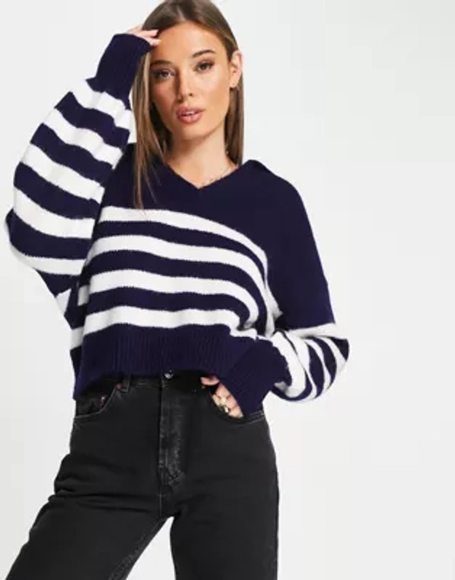 ASOS DESIGN oversized sweater with collar in stripe