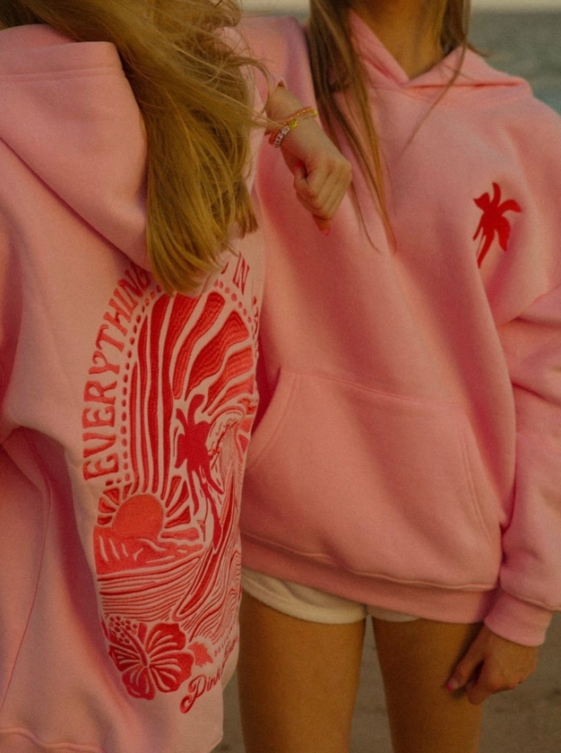 "Everything Comes In Waves" Oversized Hoodie In Pink - parvaneous