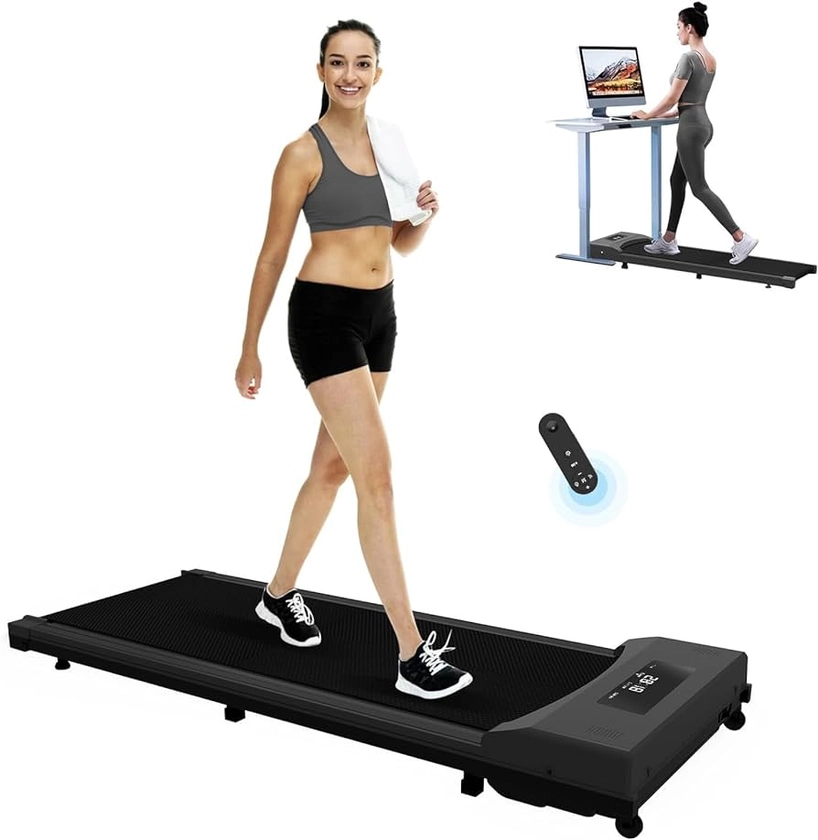 Under Desk Treadmill Walking Pad Portable Flat Slim Machine with Remote Control LCD Display for Home Office Gym Use, Installation Free