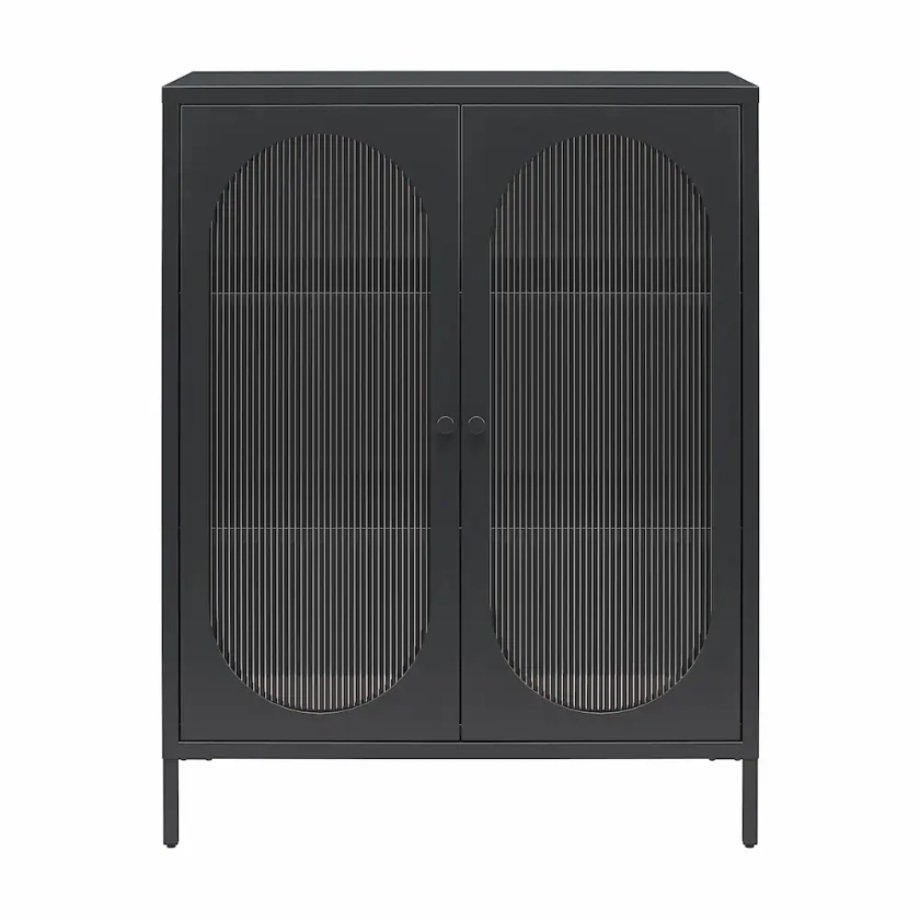 Dorel Luna Short 2 Door Accent Cabinet with Fluted Glass, Black | The Home Depot Canada