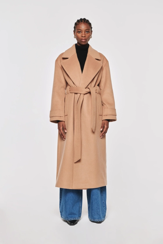 George | Wrap Slouch Coat in Camel | ALIGNE