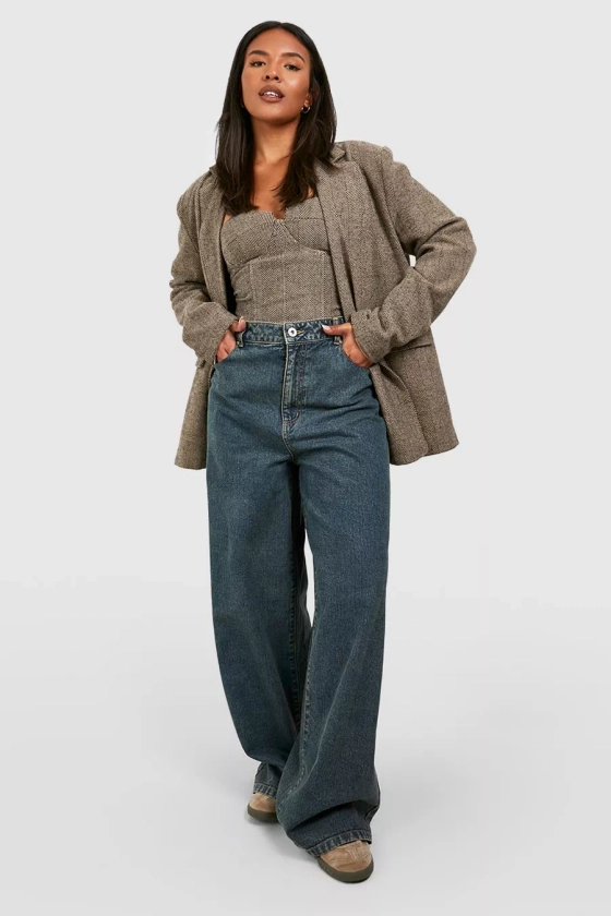 Plus Basics High Waisted Super Wide Leg Jeans