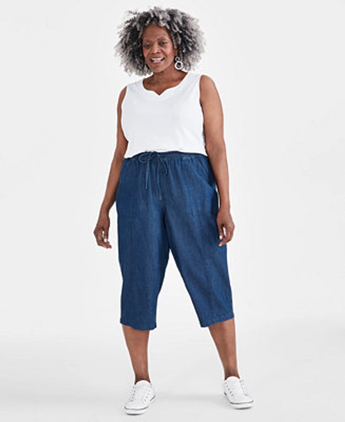 Style & Co Plus Size Drawstring Chambray Capri Pants, Created for Macy's - Macy's