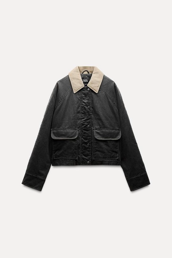 WAXED PUFFER JACKET WITH CORDUROY COLLAR