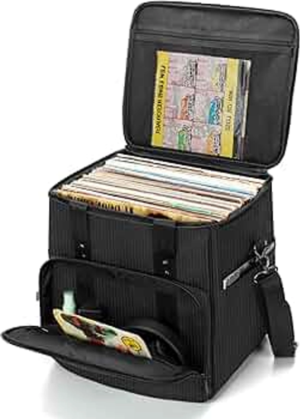 Trunab Vinyl Record Carrying Bag Vinyl Albums Storage Case, with Dividers Holds up to 60 LP Records, Vinyl Record Holder for Travel, Collection