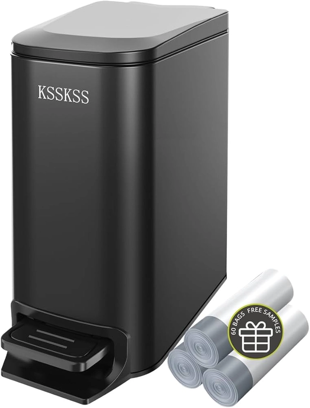 Amazon.com: KSSKSS Small Bathroom Trash Can with Soft Close Lid, 6L / 1.6 Gallon Stainless Steel Garbage Can with Removable Inner Bucket, Step Pedal, Slim Wastebasket for Bedroom, Home Office (Matt Black) : Industrial & Scientific