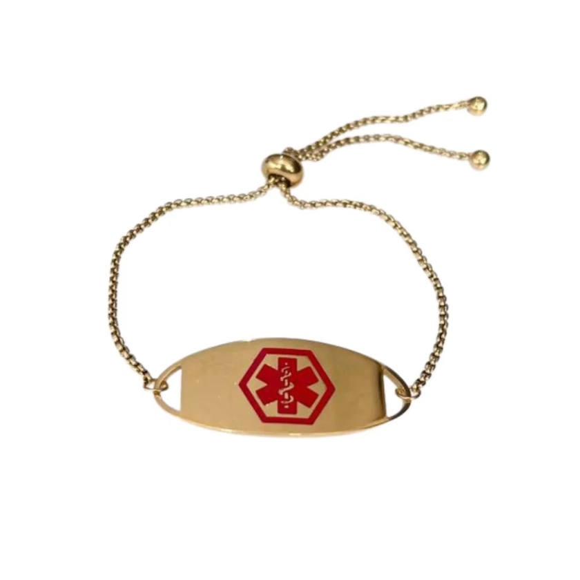 Adjustable Medical Alert Slider Bracelet – Gold Colour