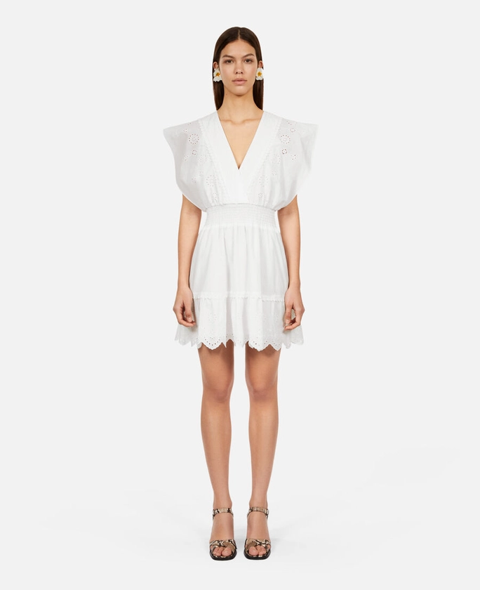 Robe courte en broderie anglaise blanche | The Kooples - France