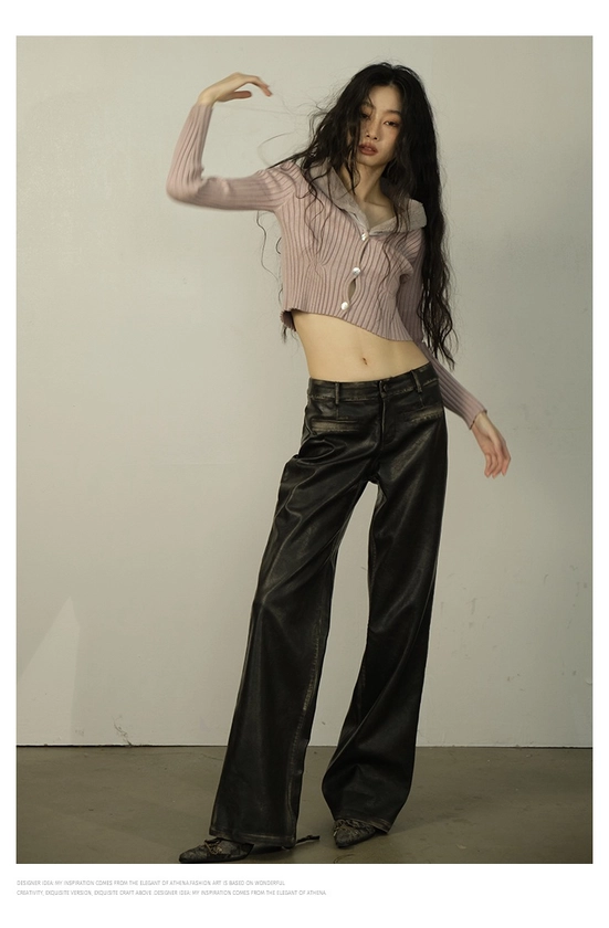 lventong Low Rise Leather Pants - shop.cor