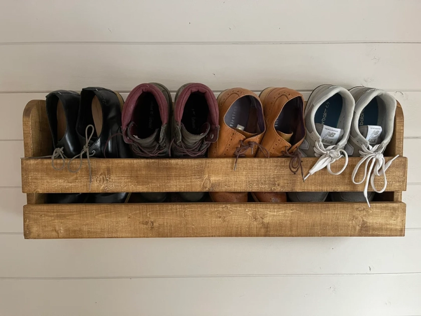 Wall Mounted Hallway Rustic Shoe Rack Dark Oak - Etsy UK