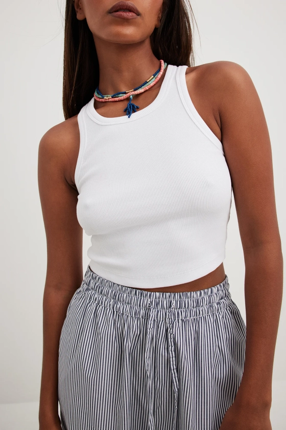 Ribbed Cropped Tank White