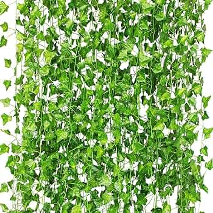 CQURE 12 Pack 84Ft Artificial Ivy Garland, Fake Vines UV Resistant Greenery Leaves Fake Plants Hanging Aesthetic Vines for Home Bedroom Party Garden Wall Room Decor