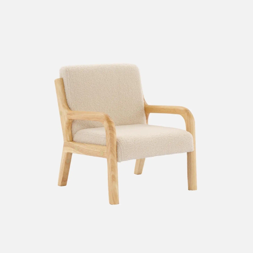 Fauteuil scandinave enfant bois et bouclette beige I sweeek