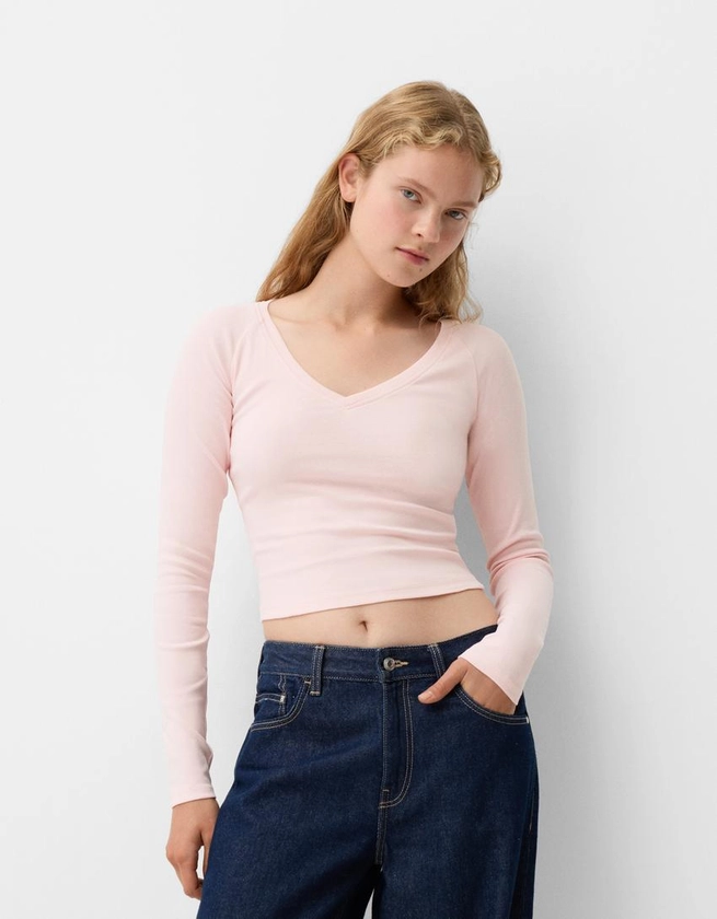 Top manches longues col en V - Femme