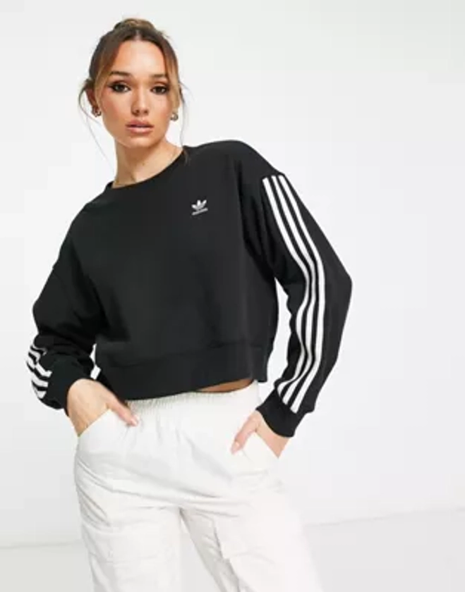 adidas Originals adicolor three stripe sweatshirt in black | ASOS