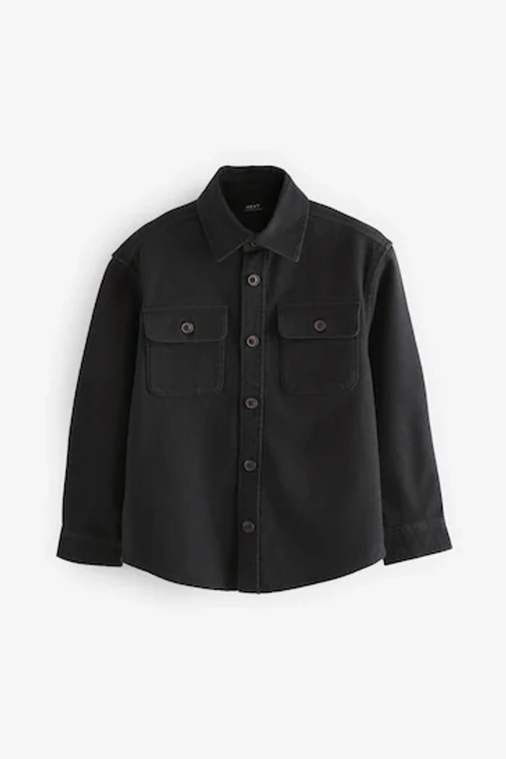 Black Plain 100% Cotton Overshirt (3-16yrs)