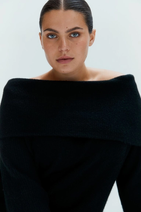 Rib-knit Off-the-shoulder Sweater - Black - Ladies | H&M US
