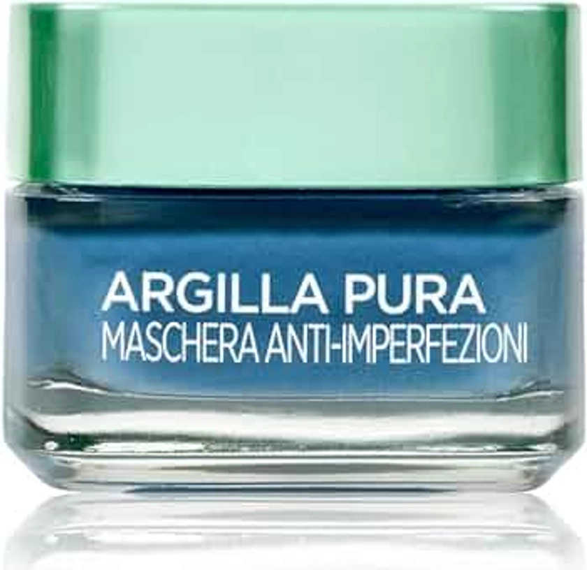 L'Oréal Paris Maschera per il Viso Argilla Pura Anti-imperfezioni con Alghe Marine, Agisce sui Punti Neri e Ristringe Pori, 50 ml