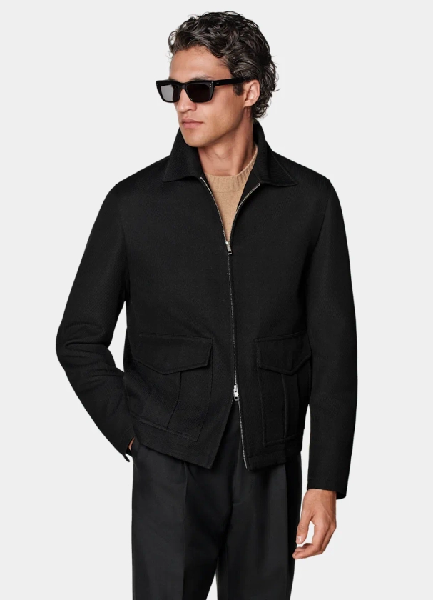 Black Bomber Jacket in Wool Blend | SUITSUPPLY US