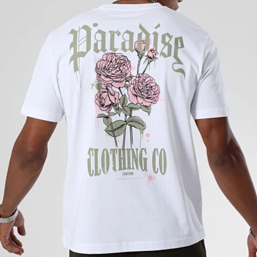 Tee Shirt Oversize Large Paradise Roses Clothing Blanc