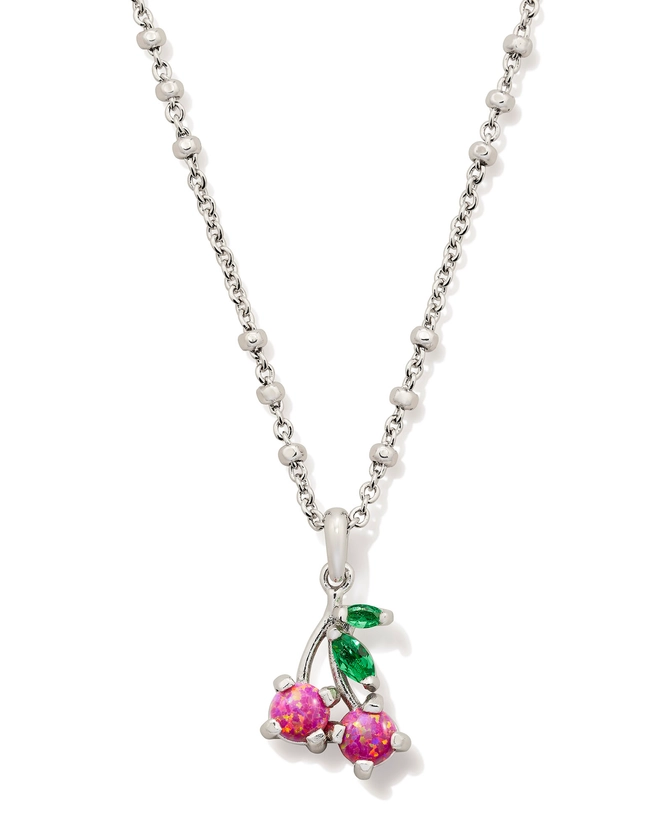 Cherry Silver Short Pendant Necklace in Berry Kyocera Opal | Kendra Scott