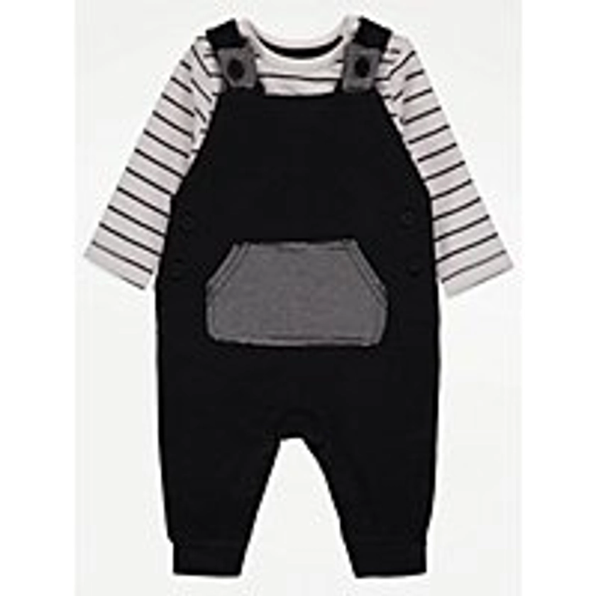 Monochrome Striped Top and Pinafore Outfit | Baby | George at ASDA