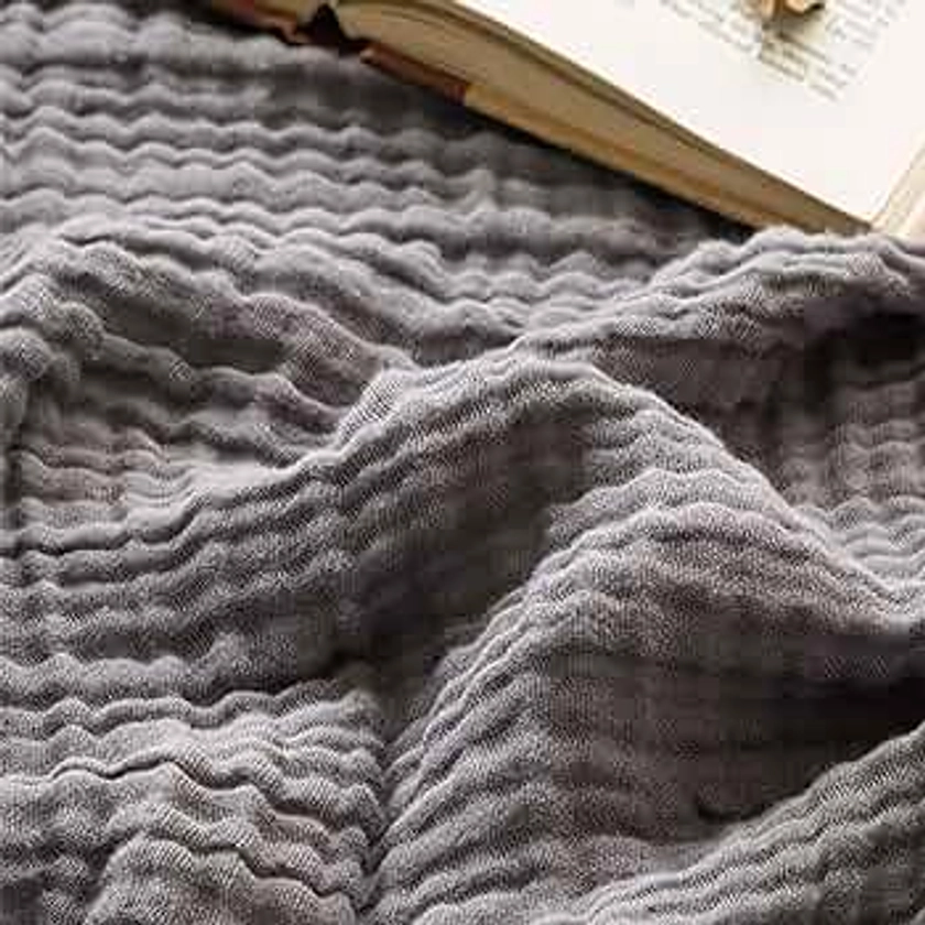 EMME Cotton Blanket Muslin Throw Blanket for Couch Breathable Gauze Blanket All Season Soft and Lightweight Muslin Blankets for Adults Blanket (Grey, 50"x70")