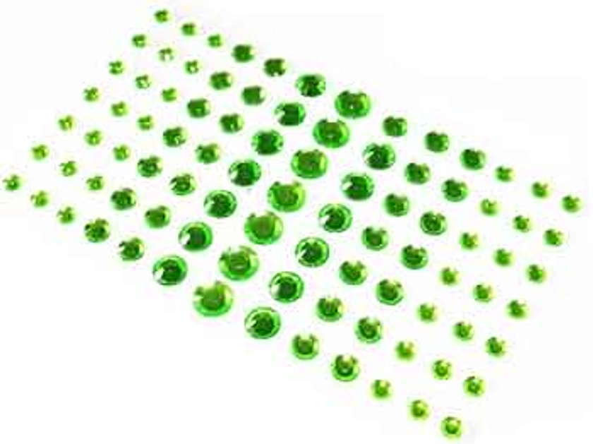 Elandy 1Sheet(91PCS) 4 Different Sizes Self-Adhesive Craft Jewels Flatback Rhinestone Crystal Gems Stickers for Crafts Body Eyes Nail Makeup Festival Carnival (Green)