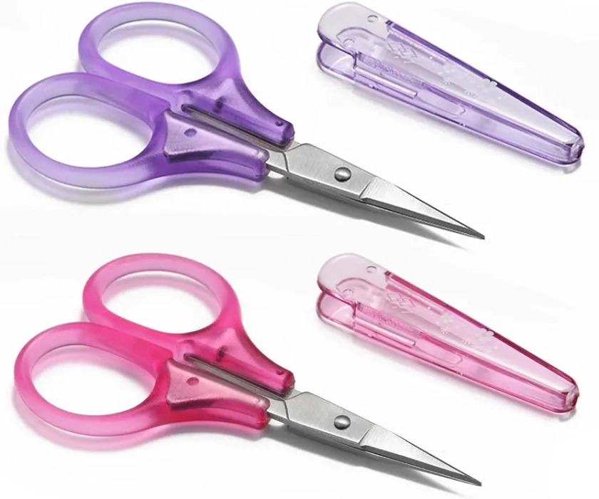 Small Scissors all Purpose, Sharp Mini Detail Craft Scissors Set with Protective Cover, Precision Straight Fine Tips Design, Ideal for Paper Cutting, Scrapbooking, Beauty Crafting, Sewing, Red/Purple