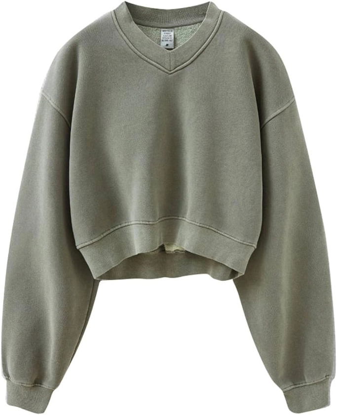Hatant Sweatshirt for Women Acid Wash Athletic Hoodie Heritage Fleece V-neck Long Sleeve Hoodie Fleece Women Sweatshirt