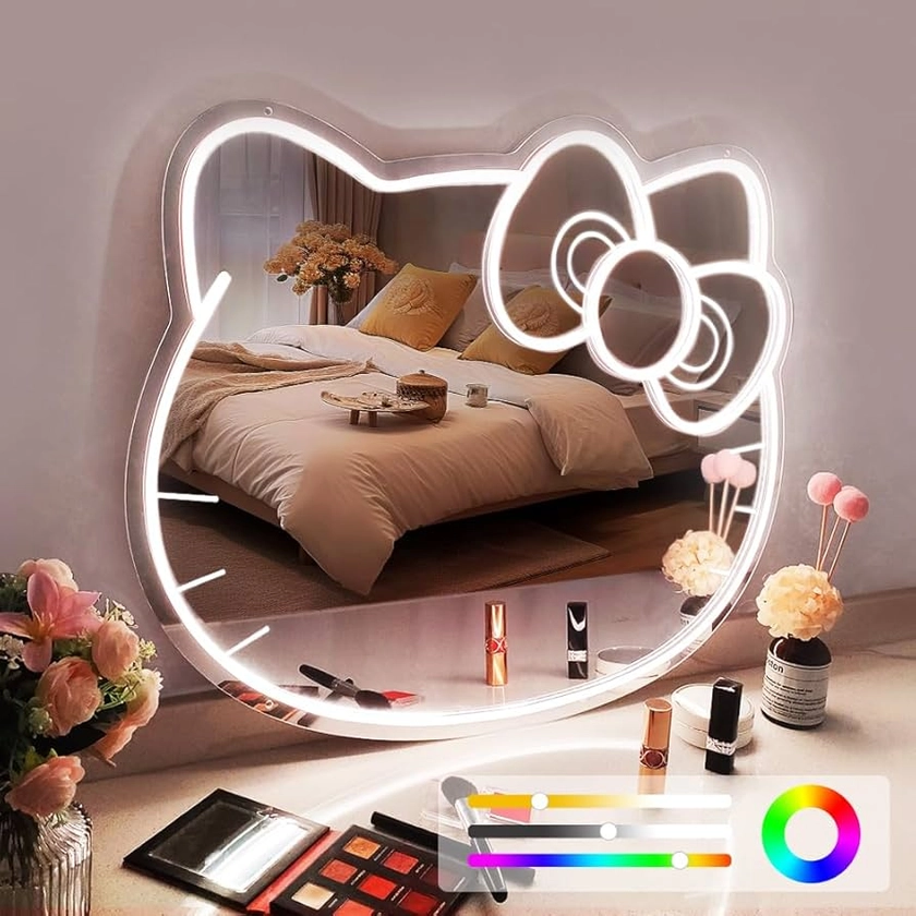 Hello Kit Mirrors Vanity, Hello Kit Stuff, Led Wall Mirror, Neon Light Sign, 210 Kinds of Color, Vanity Mirror with Remote for Makeup Mirrors, Room Decor, Bedroom, Children Gift for Teen Girl