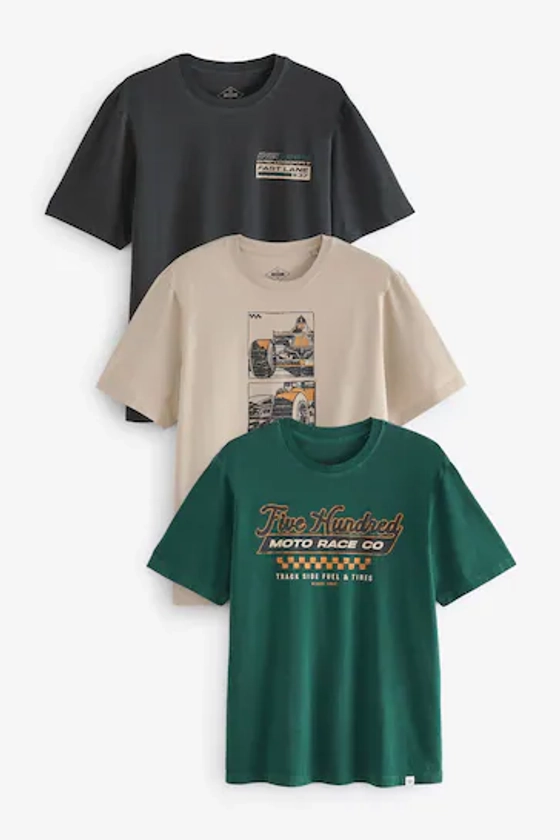 Buy Motorsport Print T-Shirts 3 Pack from the Next UK online shop