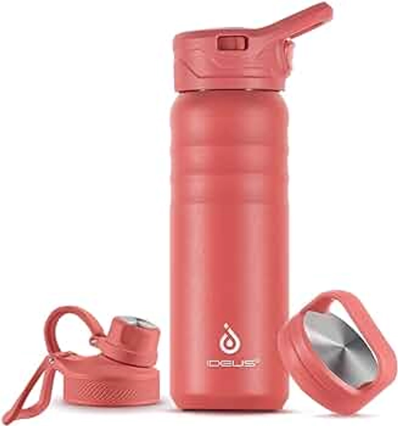 IDEUS Vacuum Insulated Water Bottle, Stainless Steel Double Wall Flask Metal Sports Canteen with Leak-Proof Screw Cap (Red, 24oz (710ml))