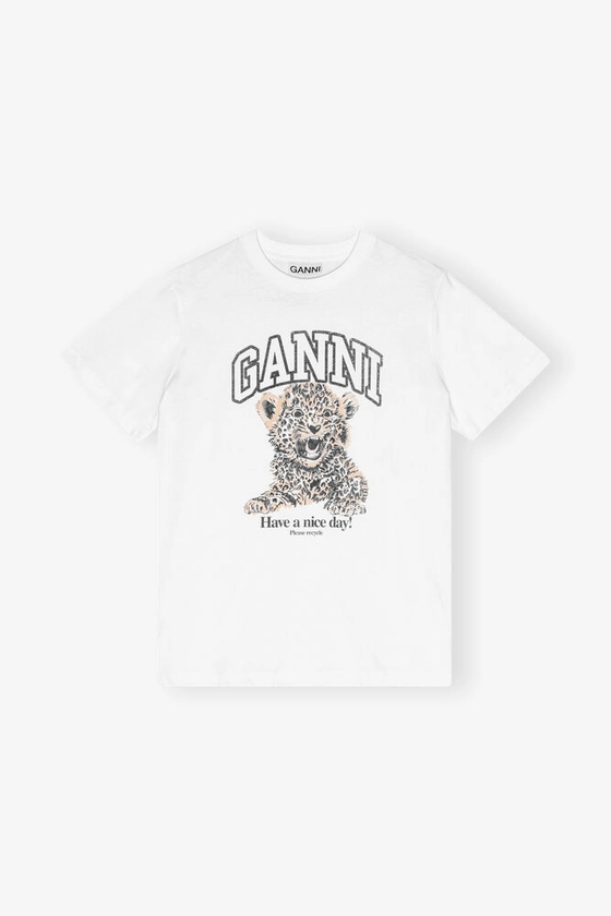 T-shirt White Basic Jersey Leopard Relaxed | GANNI FR