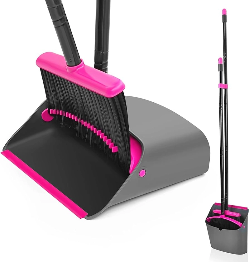 Broom and Dustpan Set for Home, JEHONN Long Handle Lightweight Indoor Broom Set Heavy Duty, Upright Standing Dust Pan with Comb Teeth Store Sweep Set for Room Kitchen Office Lobby (Rose Red) : Amazon.ca: Health & Personal Care