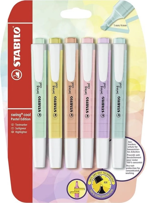 Surligneur STABILO swing cool - blister x 6 surligneurs pastel - Coloris assortis