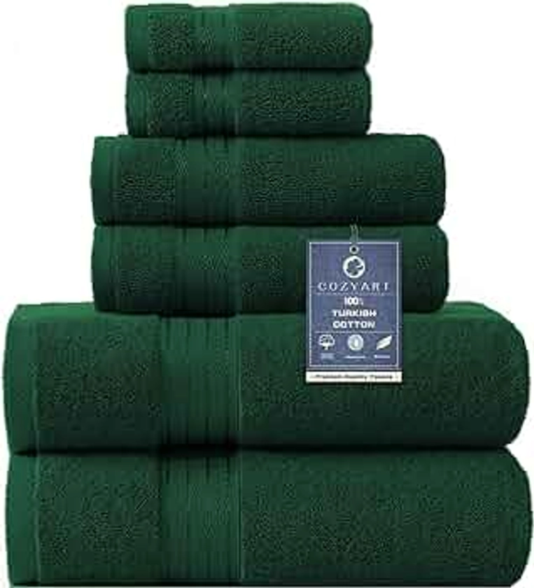 COZYART Dark Green Bath Towels Set, Turkish Cotton Hotel Large Bath Towels Bulk for Bathroom, Thick Bathroom Towels Set of 6 with 2 Bath Towels, 2 Hand Towels, 2 Washcloths, 650 GSM