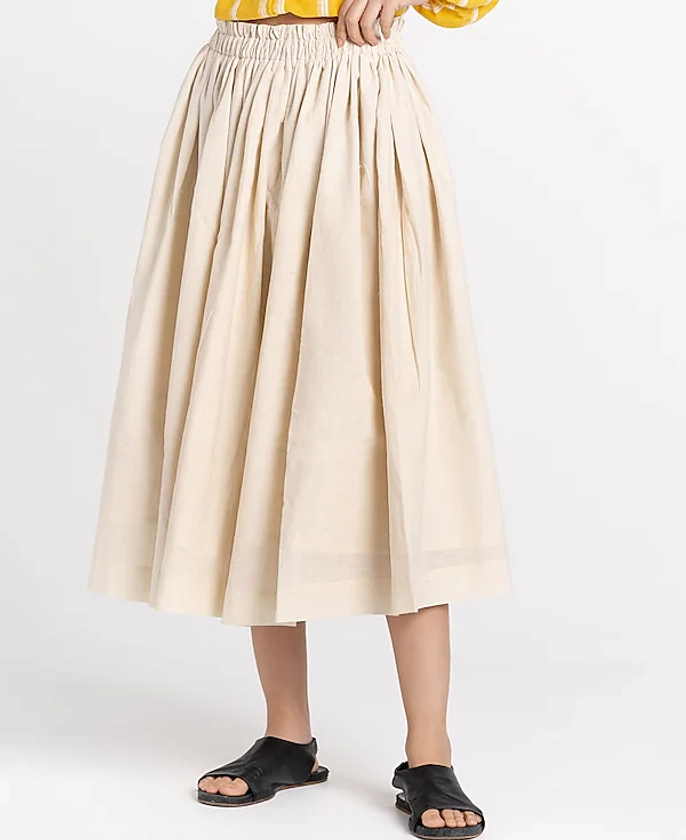 World of Crow Pleated Midi Skirt in Off White