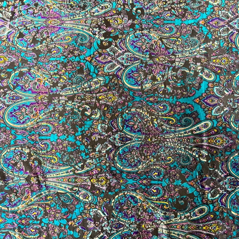 Teal Sur Multicolor Burnout Stretch Velvet Fabric - Sold by Yard