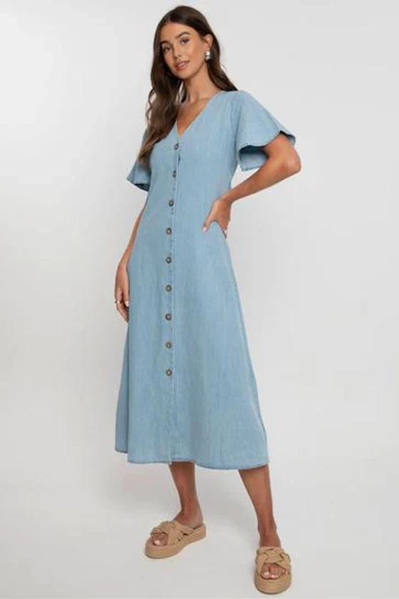 Buy Threadbare Blue Lightweight Denim Button Down Midi Dress from Next Spain