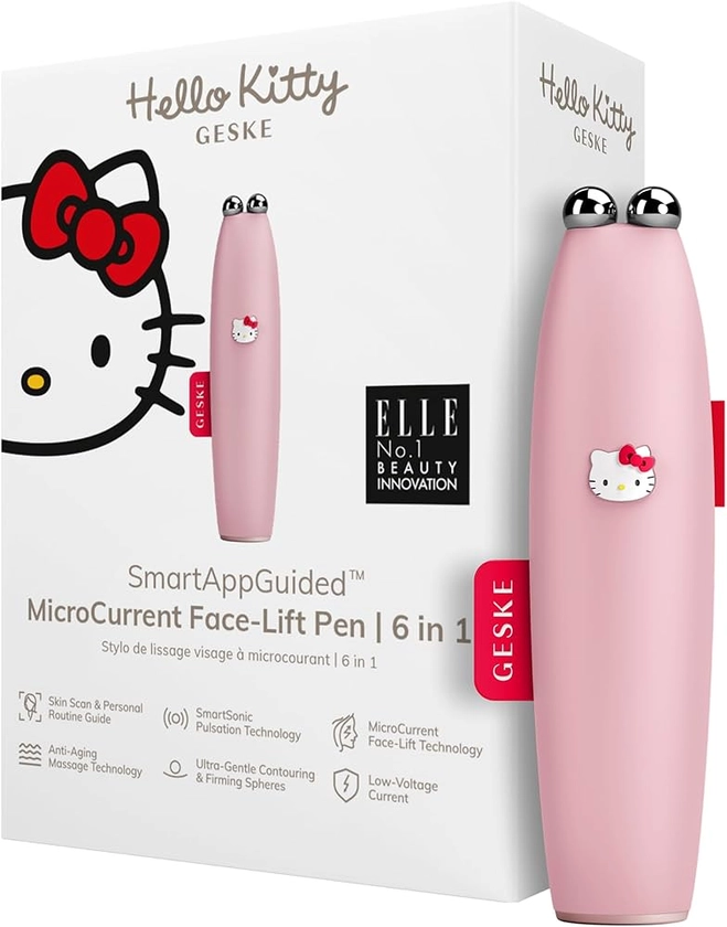GESKE x Hello Kitty | Penna per lifting facciale a microcorrente SmartAppGuided™ | 6 in 1 | Dispositivo ant-età per il viso | Lifting facciale | Pelle giovane senza rughe