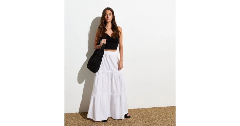 White Poplin Tiered Maxi Skirt | New Look