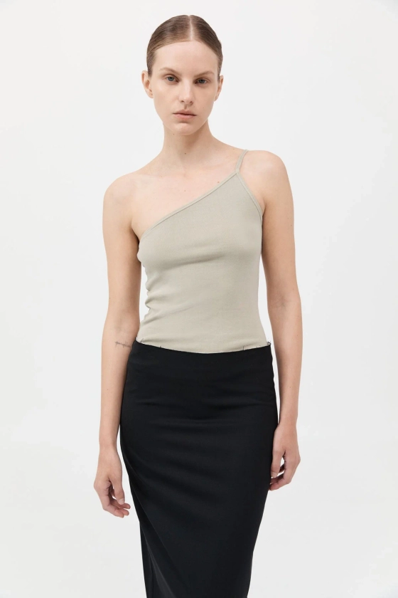 Organic Cotton One Shoulder Tank - Moss Grey