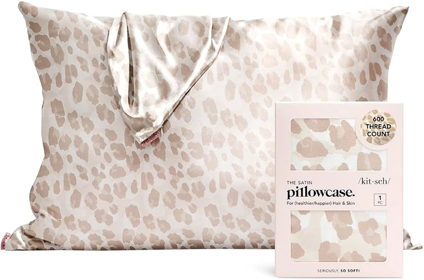 Amazon.com: Kitsch Satin Pillowcase with Zipper for Hair & Skin, Softer Than Silk Pillow Cases Queen, Smooth Pillow Covers, Machine Washable, Wrinkle-Free, Cooling Satin Pillow Cases Standard Size 19"x26" Leopard : Home & Kitchen