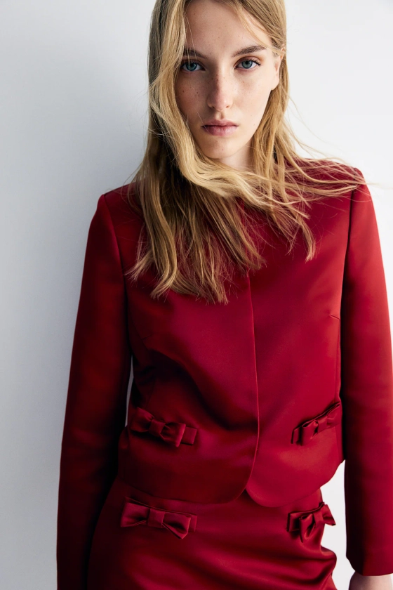 Bow-Detail Satin Jacket - Dark red - Ladies | H&M US