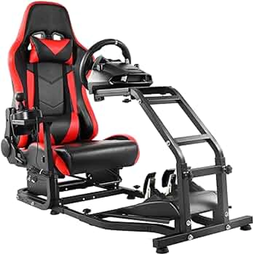 Dardoo G29 Adjustable Gaming Sim Cockpit With Red Seat Fits for Logitech G920 G923,Thrustmaster T300 Racing Steering Wheel Stand, Not Including Steering Wheel, Pedal and Handbrake